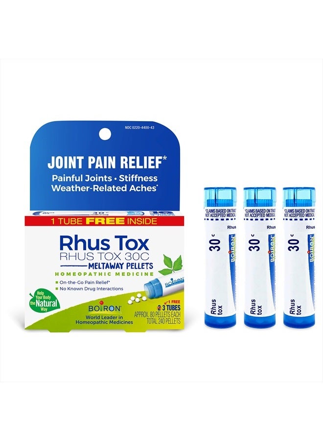 Boiron دواء راس توكس 30C لعلاج آلام المفاصل، آلام العضلات، المفاصل المتورمة أو المتصلبة، وآلام الطقس - 3 عد (عبوة من 1) (إجمالي 240 حبة) - Image 1