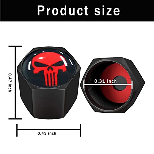 Ajxn 4 Pack Skull Car Wheel Tire Valve Stem Caps Airtight Dust Proof Covers Universal Tire Air Valve Caps, Trucks, Bicycles, Car Accessories for Men and Women Red - Image 2