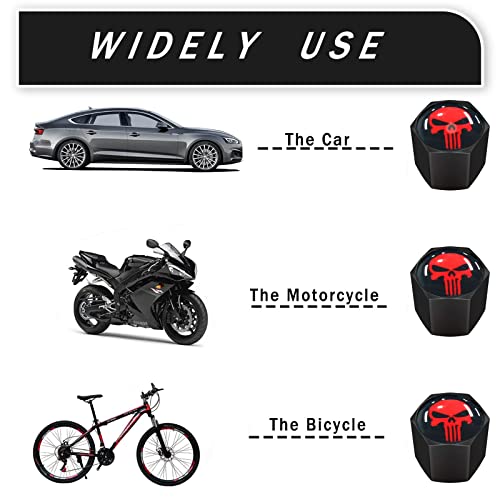 Ajxn 4 Pack Skull Car Wheel Tire Valve Stem Caps Airtight Dust Proof Covers Universal Tire Air Valve Caps, Trucks, Bicycles, Car Accessories for Men and Women Red - Image 3