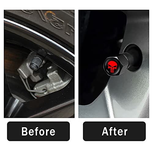 Ajxn 4 Pack Skull Car Wheel Tire Valve Stem Caps Airtight Dust Proof Covers Universal Tire Air Valve Caps, Trucks, Bicycles, Car Accessories for Men and Women Red - Image 4