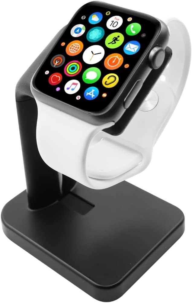 Macally Apple Watch Charger Stand for Series Ultra, 10, 9, 8, 7, 6, 5, 4, 3, 2, 1, SE (44mm, 42mm, 40mm, 38mm) - Sleek iWatch Apple Watch Stand Dock - The Perfect Apple Watch Charging Station - Black - Image 1