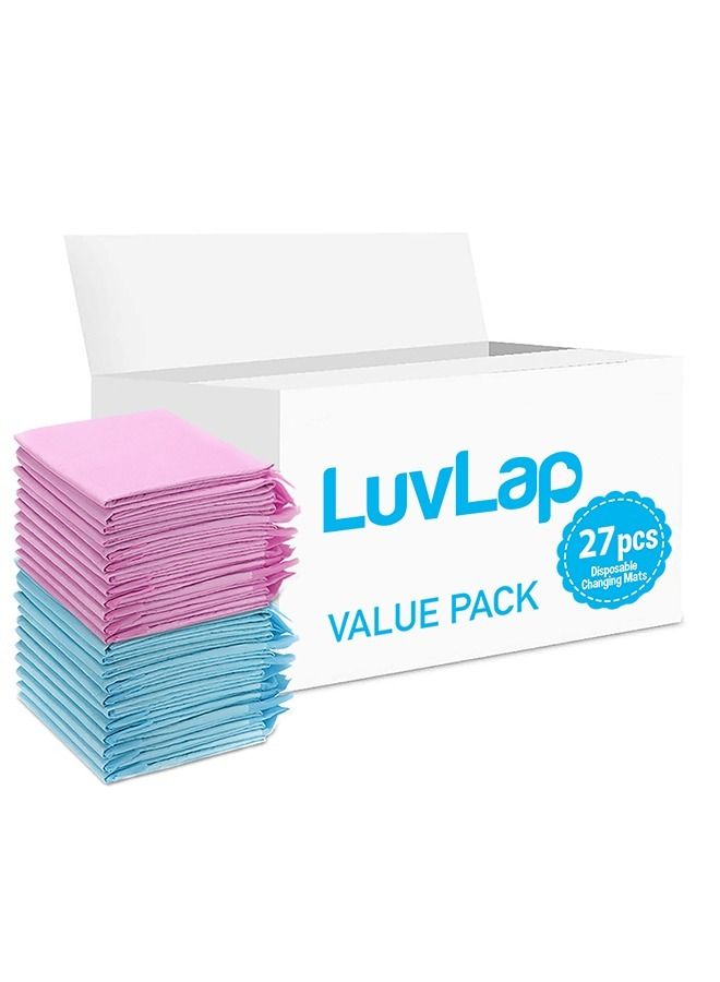 Luvlap Disposable Changing Mats, 27 Counts, Soft Waterproof Mat, Portable Leak Proof Changing Mat, New Mom Leak-Proof Under pad, Mattress Table Protector Pad - Image 1