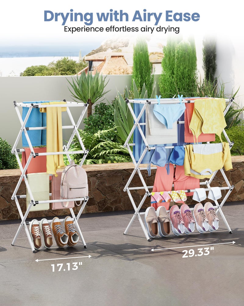 APEXCHASER Clothes Drying Rack Folding - 3 Tier Laundry Drying Rack for Clothes, Expandable Metal Clothing Dryer, Collapsible Towel Rack, Air Drying Rack, White - Image 3