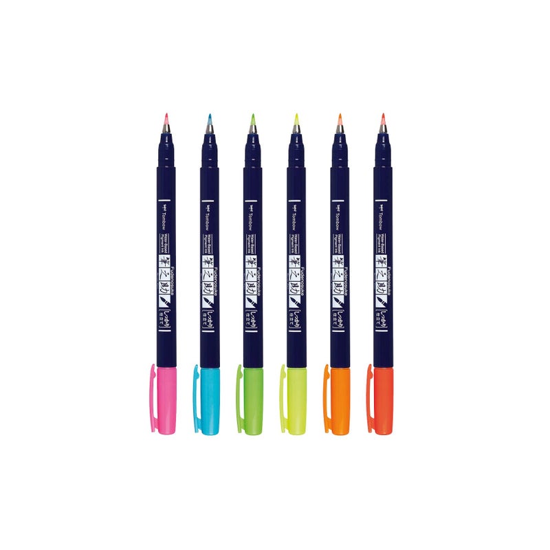 Tombow 56437 Fudenosuke Neon Brush Pen, 6-Pack. Hard Tip Fudenosuke Brush Pens in Assorted Neon Colors for Calligraphy and Art Drawings - Image 4