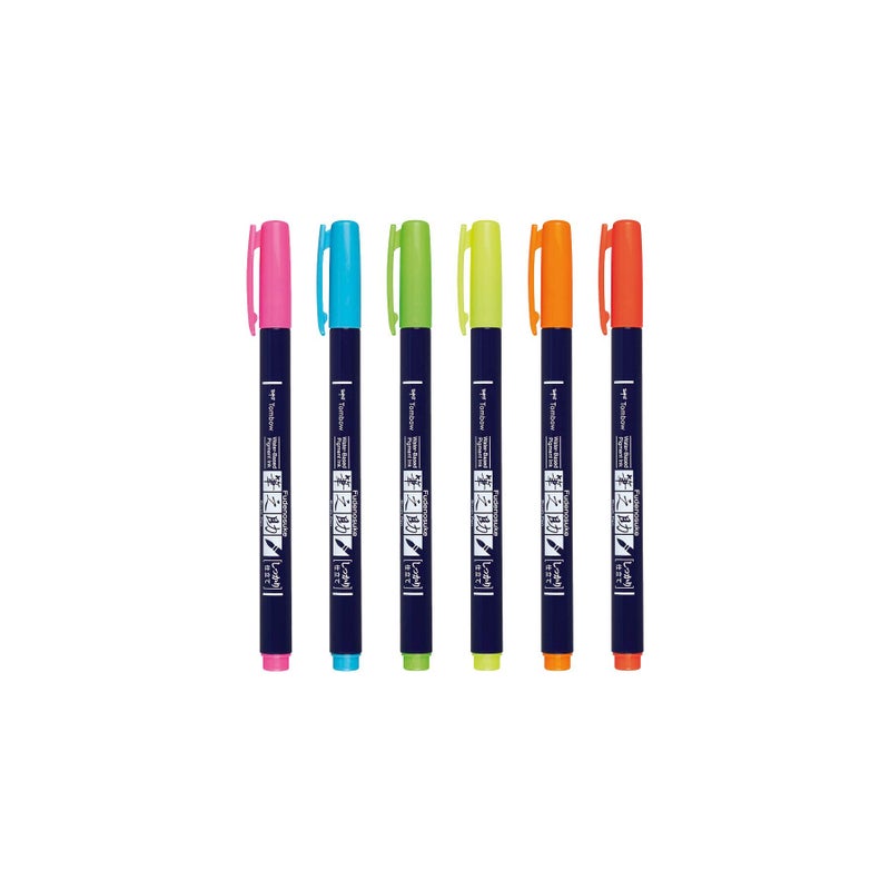 Tombow 56437 Fudenosuke Neon Brush Pen, 6-Pack. Hard Tip Fudenosuke Brush Pens in Assorted Neon Colors for Calligraphy and Art Drawings - Image 3