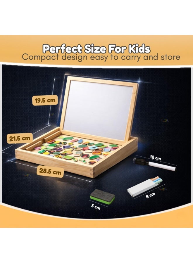 Toy Imagine Wooden Magnetic Chalkboard – Double-Sided Educational Learning Board with Chalk, Marker & Duster – Small Green & White Writing Board for Kids (3+ Years) - Image 2
