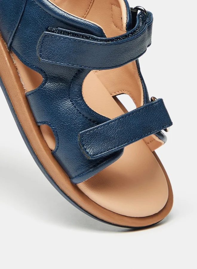 جونيورز Boys Solid Back Strap Sandals With Hook And Loop Closure