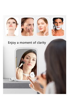 Generic Lighted Makeup Mirror with Lights, Portable Lighted Makeup Beauty Mirror, with Rechargeable 3 Color Lighting, Dimmable Touch Screen, Folding Table Cosmetic Mirror with Stand (White)  - Image 2