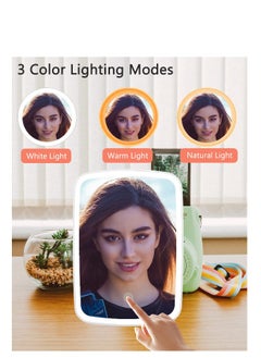 Generic Lighted Makeup Mirror with Lights, Portable Lighted Makeup Beauty Mirror, with Rechargeable 3 Color Lighting, Dimmable Touch Screen, Folding Table Cosmetic Mirror with Stand (White)  - Image 3