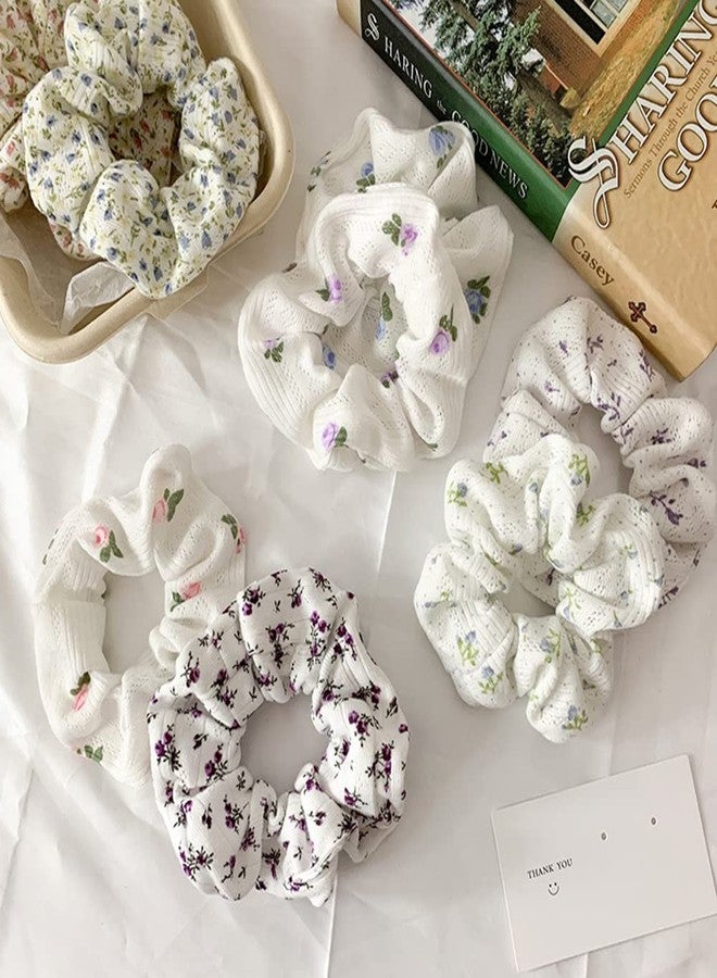 DINPREY Cotton Flower Hair Scrunchies Elastic Hair Bands Ties, Glittery White Flowers Hair Ties Ponytail Holders for Women Girls - Image 3