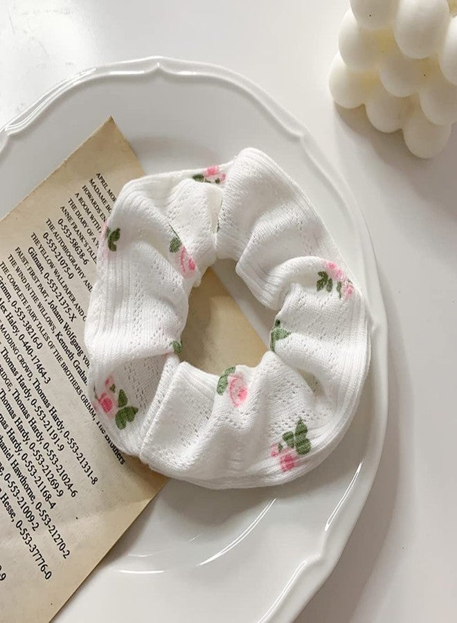 DINPREY Cotton Flower Hair Scrunchies Elastic Hair Bands Ties, Glittery White Flowers Hair Ties Ponytail Holders for Women Girls - Image 4
