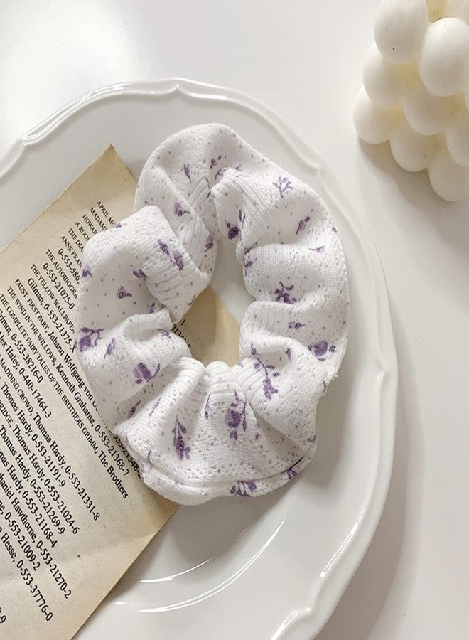 DINPREY Cotton Flower Hair Scrunchies Elastic Hair Bands Ties, Glittery White Flowers Hair Ties Ponytail Holders for Women Girls - Image 5