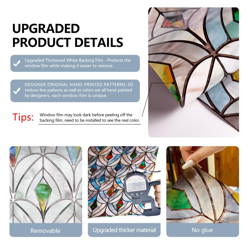ADD.HERES 3D Stained Glass Window Film, Decorative Window Privacy Film for Bathroom,Front Door,Home, Sun Blocking Heat Control,Static Cling, Malachite 23.6inch x 35.4inch - Image 4