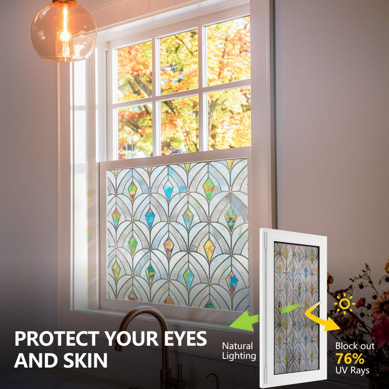 ADD.HERES 3D Stained Glass Window Film, Decorative Window Privacy Film for Bathroom,Front Door,Home, Sun Blocking Heat Control,Static Cling, Malachite 23.6inch x 35.4inch - Image 3