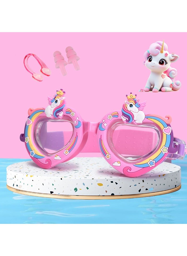 YouYou - 3-Piece Set of Children's Cartoon Silicone Anime Swimming Glasses Swimming Pool Girls Swimming Training Diving Equipment (Multicolor) - Image 1