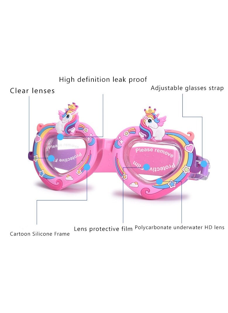YouYou - 3-Piece Set of Children's Cartoon Silicone Anime Swimming Glasses Swimming Pool Girls Swimming Training Diving Equipment (Multicolor) - Image 1
