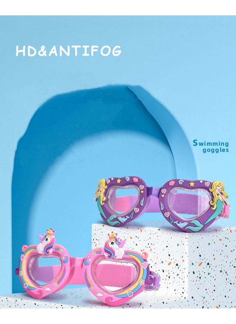 YouYou - 3-Piece Set of Children's Cartoon Silicone Anime Swimming Glasses Swimming Pool Girls Swimming Training Diving Equipment (Multicolor) - Image 1