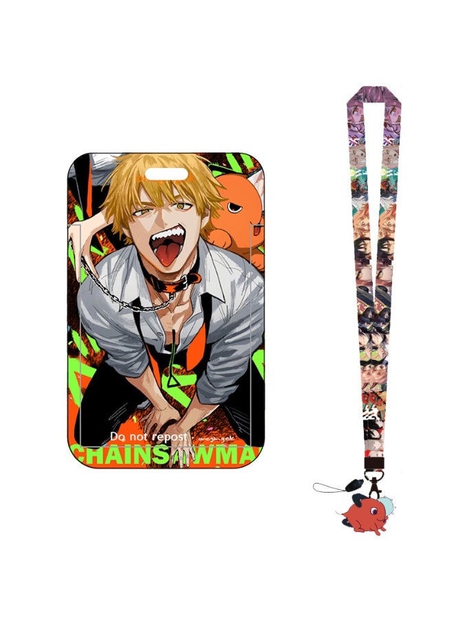 NIBEMINENT 1 - Piece Chainsaw Man Kpop Photo Card Holder Pendant Key Chain ID Badge Holder ID Card Holder Photo Card Protector for School ID Office ID Access Card for Women Girls 