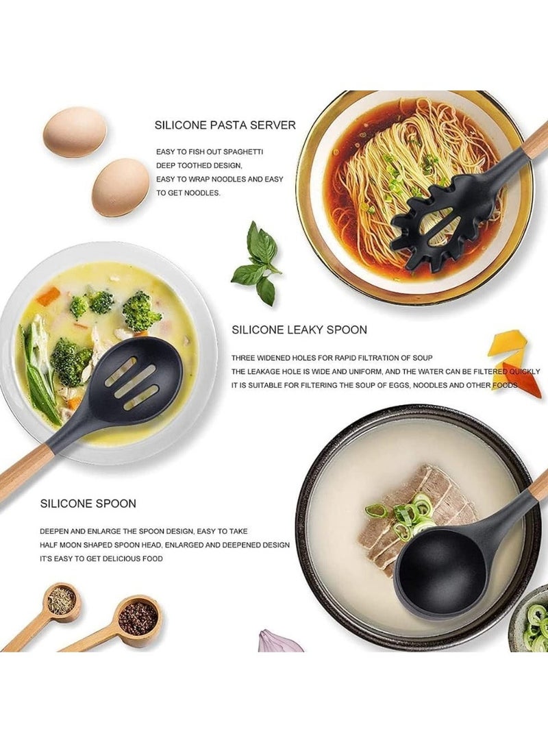 JAJEEK Kitchen Utensils Silicone 11-Piece Spatula Set with Organizer Cup Holder, Non-Stick Cookware Safe, Non-Toxic Cooking Tools Includes Tongs, Spatula, Turner, Ladle, and More - Image 3