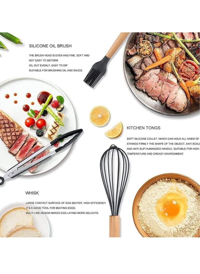 JAJEEK Kitchen Utensils Silicone 11-Piece Spatula Set with Organizer Cup Holder, Non-Stick Cookware Safe, Non-Toxic Cooking Tools Includes Tongs, Spatula, Turner, Ladle, and More - Image 4