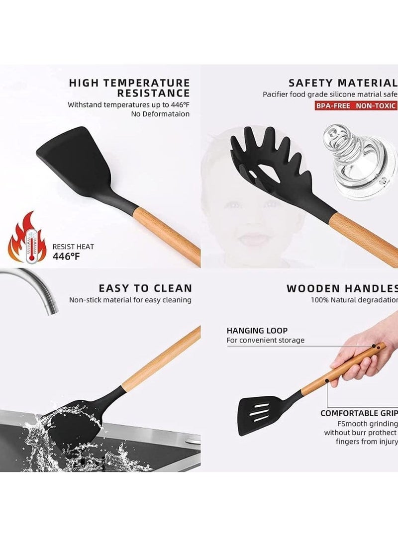 JAJEEK Kitchen Utensils Silicone 11-Piece Spatula Set with Organizer Cup Holder, Non-Stick Cookware Safe, Non-Toxic Cooking Tools Includes Tongs, Spatula, Turner, Ladle, and More - Image 2