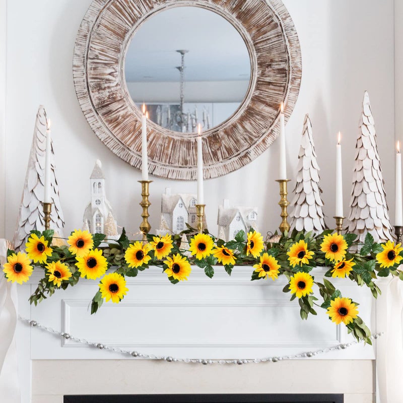 Uieke 10 Pack Artificial Sunflower Garland, 8.2ft/Pcs Silk Sunflowers with Green Leaves, Flowers Vines for Room Home Kitchen Garden Wedding Arch Bridal Baby Shower Party Outdoor Decor - Image 4