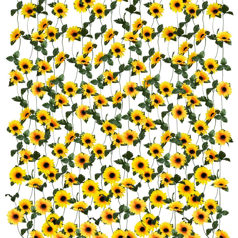 Uieke 10 Pack Artificial Sunflower Garland, 8.2ft/Pcs Silk Sunflowers with Green Leaves, Flowers Vines for Room Home Kitchen Garden Wedding Arch Bridal Baby Shower Party Outdoor Decor - Image 1