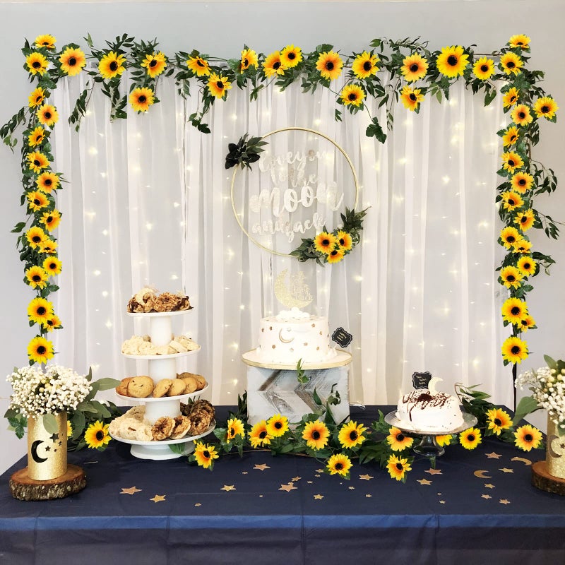Uieke 10 Pack Artificial Sunflower Garland, 8.2ft/Pcs Silk Sunflowers with Green Leaves, Flowers Vines for Room Home Kitchen Garden Wedding Arch Bridal Baby Shower Party Outdoor Decor - Image 5