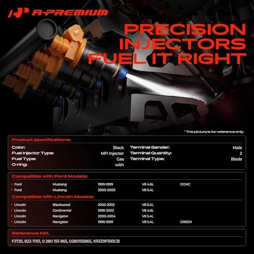 A-Premium APremium Fuel Injectors Compatible with Ford Mustang 1999 V8 46L 2000 V8 54L Lincoln Blackwood 2002 V8 54L Navigator 19992004 V8 54L Set of 8 Replace 0280155865 - Image 3