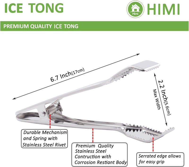 Hinmay Ice Tongs for Ice Bucket 6-3/4 Inch - Set of 2 - Premium 18/8 Stainless Steel Ice Tongs with Teeth for Ice Sugar Cubes Tea Party Coffee Bar Food Serving - Image 2
