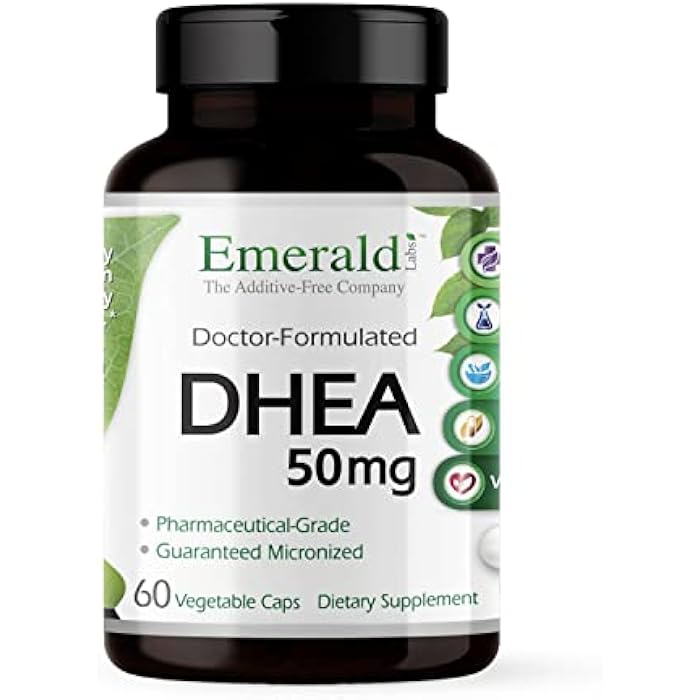 Emerald Laboratories Emerald Labs DHEA 50mg - Adrenal Support Supplement to Help Hormone Balance* - Gluten-Free - 60 Vegetable Capsules (60-Day Supply) - Image 1