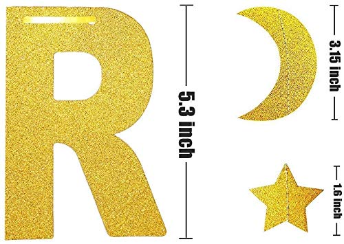Festiko Ramadan Decorations for Home Ramadan Kareem Banner with Gold Glitter Moon Stars Garland for Eid Mubarak Decor - Image 2