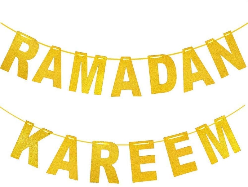 Festiko Ramadan Decorations for Home Ramadan Kareem Banner with Gold Glitter Moon Stars Garland for Eid Mubarak Decor - Image 4