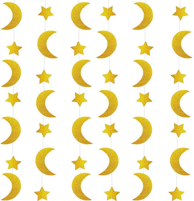 Festiko Ramadan Decorations for Home Ramadan Kareem Banner with Gold Glitter Moon Stars Garland for Eid Mubarak Decor - Image 5