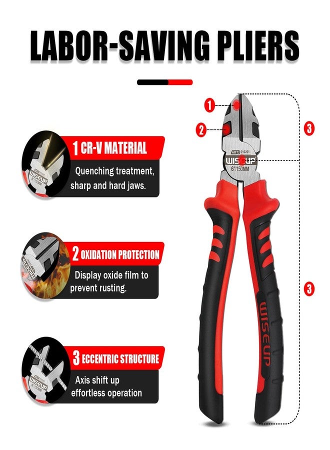 وايزأب مقصات جانبية لقص الأسلاك من WISEUP، مقصات أسلاك احترافية CR-V مقاس 150 مم، مقصات أسلاك دقيقة، مقصات أسلاك عالية الرافعة مريحة، مقصات أسلاك مرنة وأسلاك ألياف بصرية - Image 2