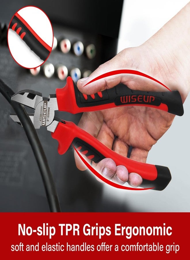 وايزأب مقصات جانبية لقص الأسلاك من WISEUP، مقصات أسلاك احترافية CR-V مقاس 150 مم، مقصات أسلاك دقيقة، مقصات أسلاك عالية الرافعة مريحة، مقصات أسلاك مرنة وأسلاك ألياف بصرية - Image 3