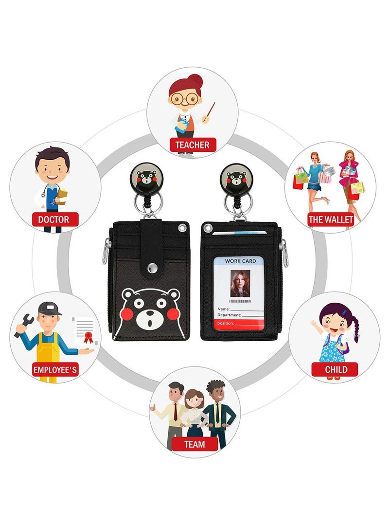 SYOSI Adorable Badge Accessories Set - Cute Badge Holder, Retractable Lanyard Reel Clip, and Card Slots - Perfect for Students, Teens, Boys, Girls, and Women (Black Bear Design) - Image 4