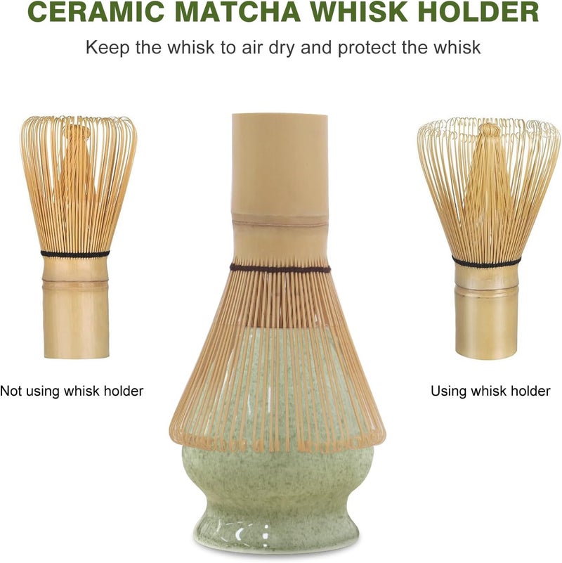 AIKAMI Matcha Whisk Set, Japanese Tea Set includes Matcha Bowl with Spout, Matcha Whisk and Holder, Bamboo Scoop - 4 Pcs Ceremonial Grade Matcha kit for Tea Lovers (Jade Green) - Image 5