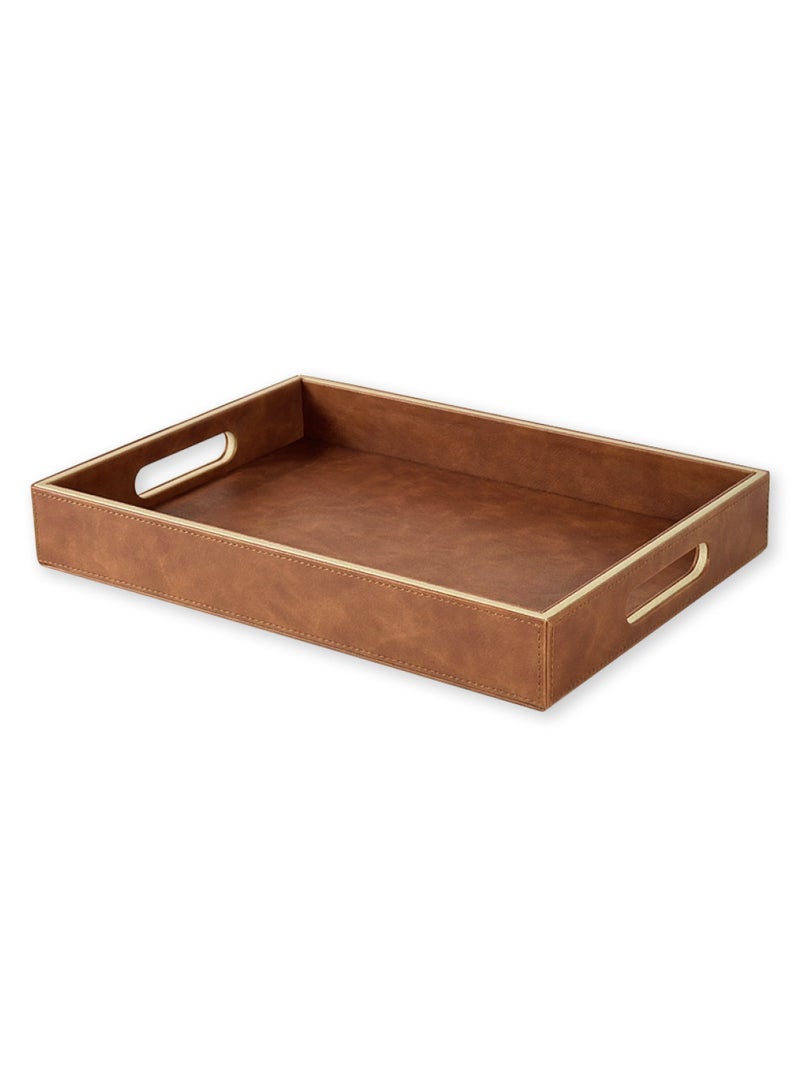 LeArt Leather Serving Tray – Serving Tray with Handles | Home, Office, Restaurant | Appetizer, Food, Snack Serving Platter | Trays Serving Set (Hazelnut) - Image 1