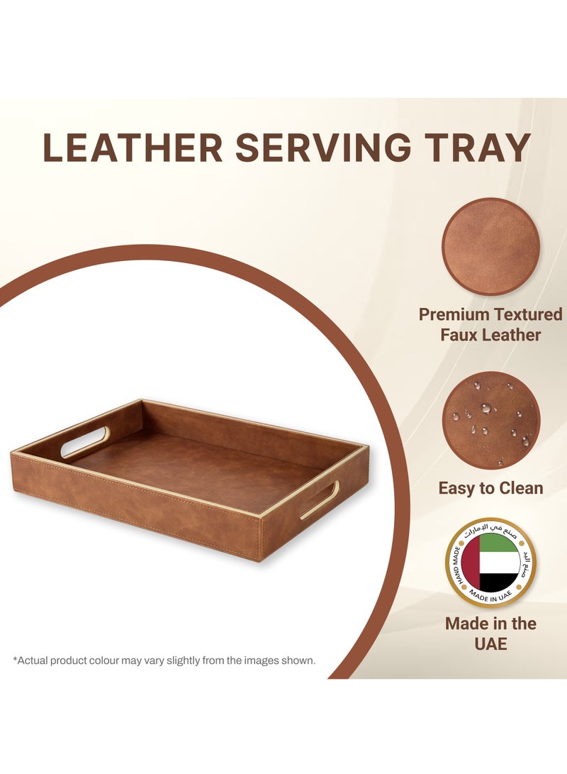 LeArt Leather Serving Tray – Serving Tray with Handles | Home, Office, Restaurant | Appetizer, Food, Snack Serving Platter | Trays Serving Set (Hazelnut) - Image 3