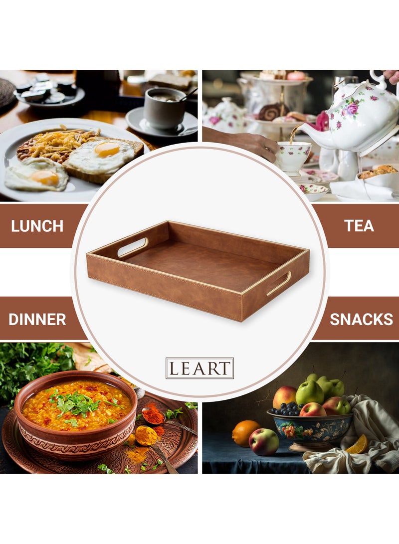 LeArt Leather Serving Tray – Serving Tray with Handles | Home, Office, Restaurant | Appetizer, Food, Snack Serving Platter | Trays Serving Set (Hazelnut) - Image 2