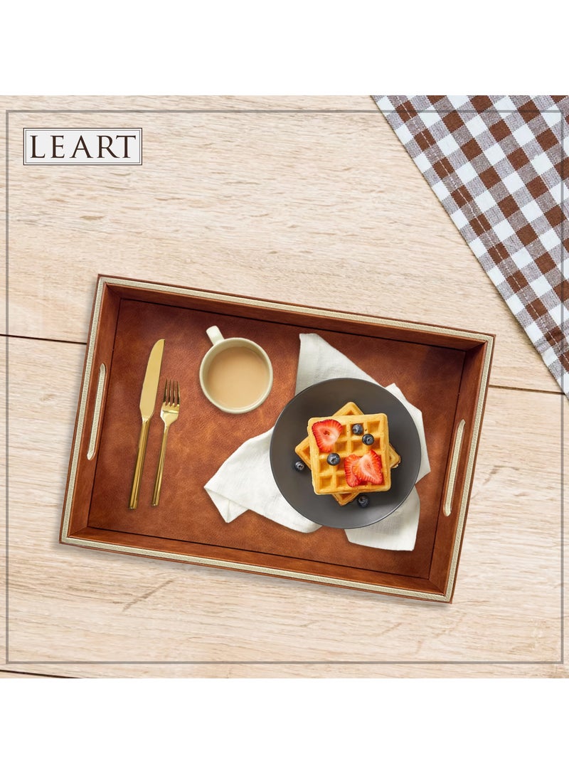 LeArt Leather Serving Tray – Serving Tray with Handles | Home, Office, Restaurant | Appetizer, Food, Snack Serving Platter | Trays Serving Set (Hazelnut) - Image 5
