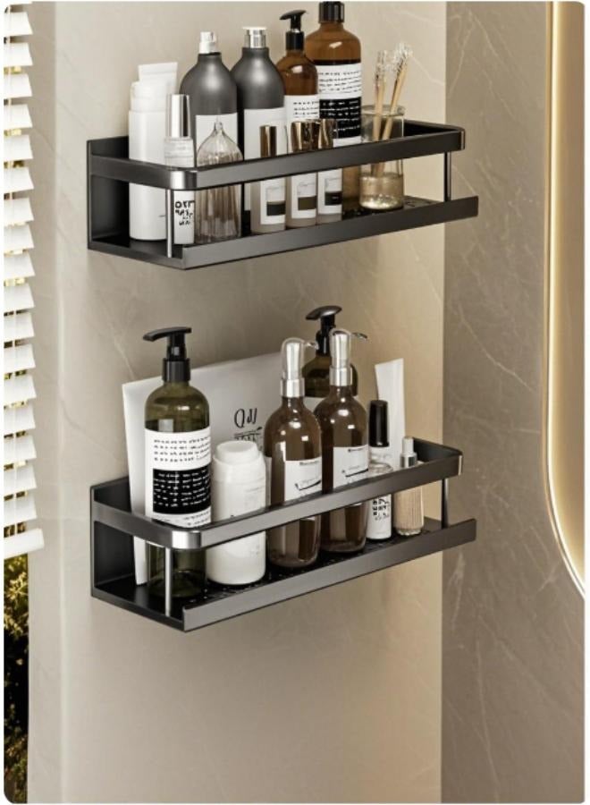 Double-layer bathroom storage rack, bathroom toilet, washbasin, hand washing, shower room, body wash, wall storage rack, no need to drill holes  - Image 1