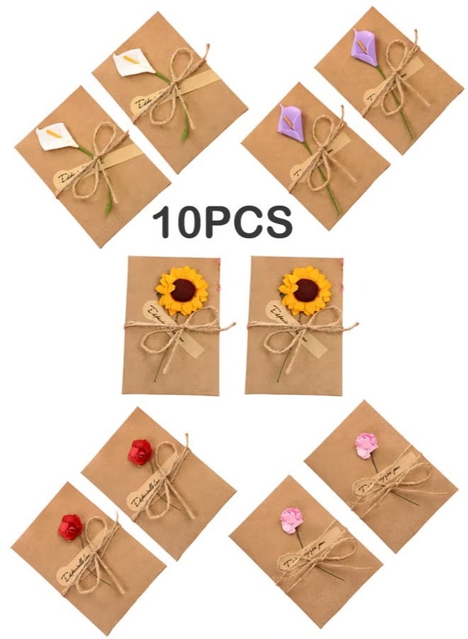Miamia 10 Pieces Gift Cards Handmade Dried Flower Greeting Cards with Kraft Paper Envelope Jute Twine Birthday Wedding Gift Brown  - Image 2