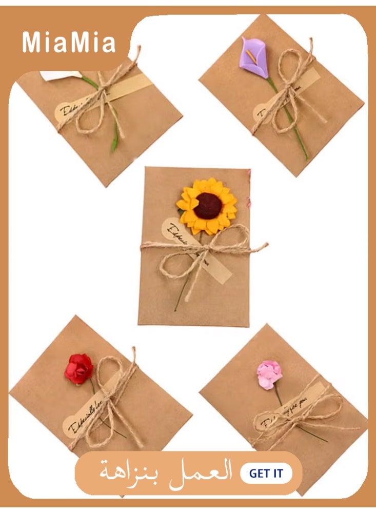 Miamia 10 Pieces Gift Cards Handmade Dried Flower Greeting Cards with Kraft Paper Envelope Jute Twine Birthday Wedding Gift Brown  - Image 1