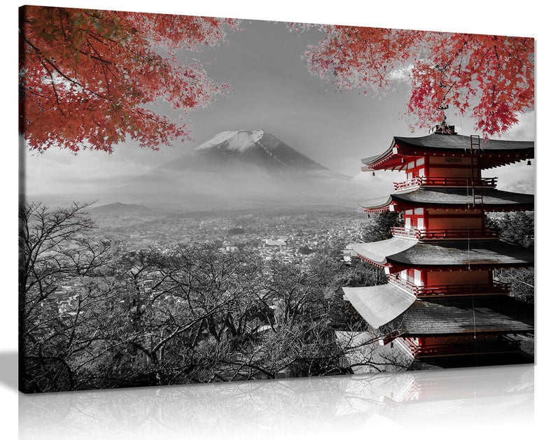 Panther Print Panther Print Canvas Wall Art for Living Room and Bedroom Japanese Temple Autumn Black White and Red Prints for Special Occasions 36x24