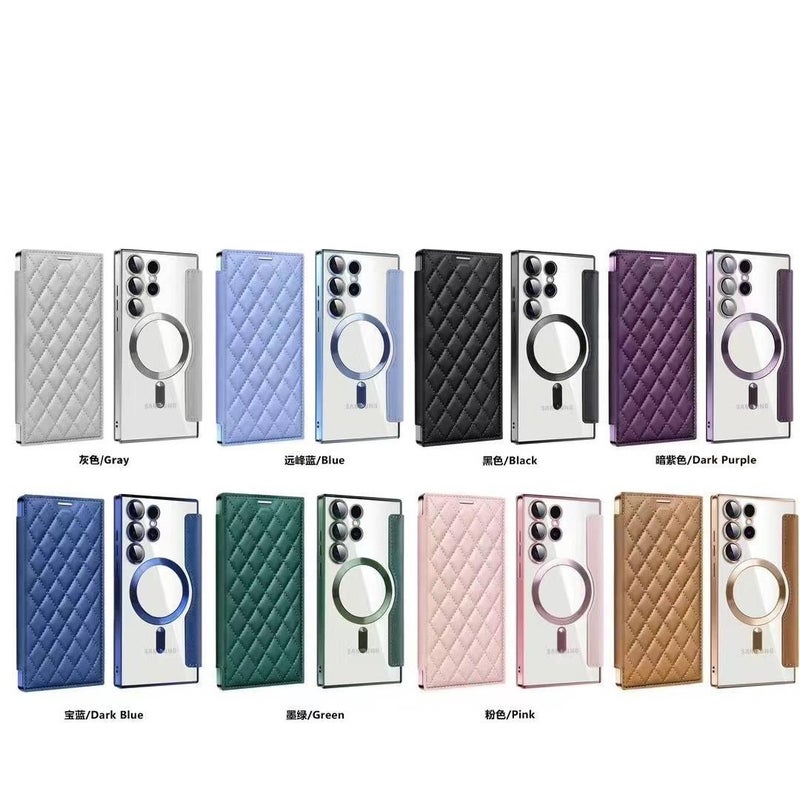 غطاء هاتف بTPU لـ Samsung S25 Ultra / Samsung S25 مع نقش الماسي وحامل بطاقات مع حامل قائم مع مغناطيس قوي باللون بني مغناطيسي بوظيفة حامل من مادة TPU للسفر للمكتب للاستخدام العملي - Image 2