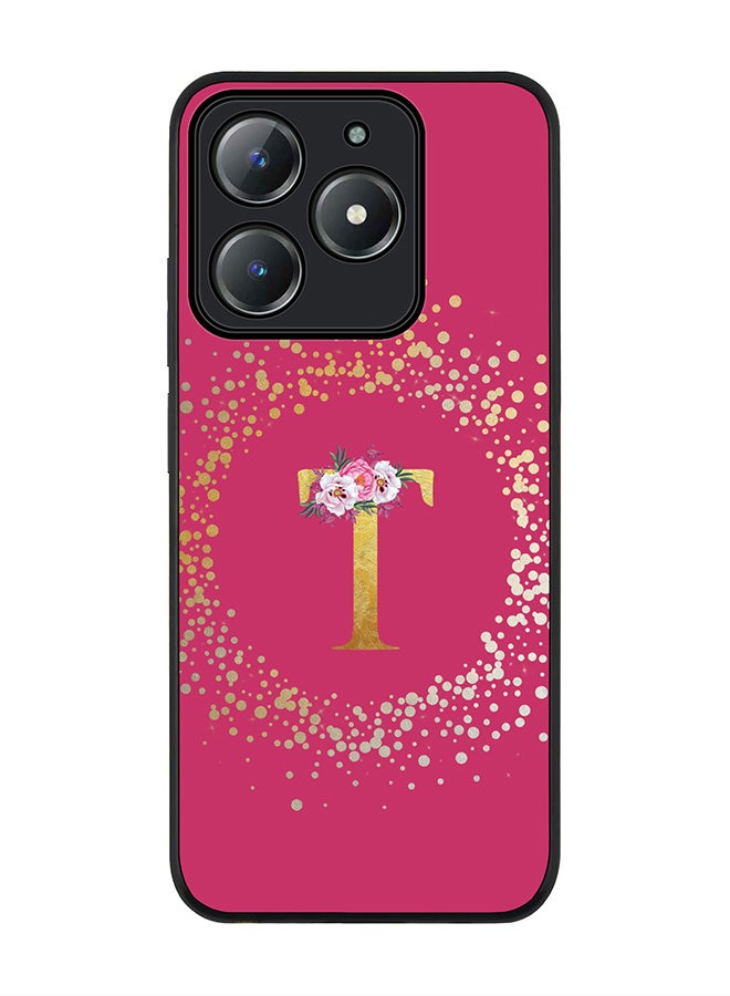 Stylizedd For Realme C63 / Realme C61 4G Case,Slim fit Camera Protection, Shockproof Thin Phone cover  - Custom Monogram Floral - T ( Deep Pink ) - Image 1