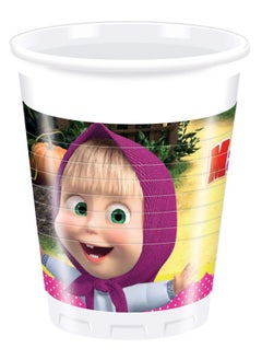 Procos Procos 86513 Set of 8 Multi-Coloured Masha and Bear Plastic Cups, 200 ml 