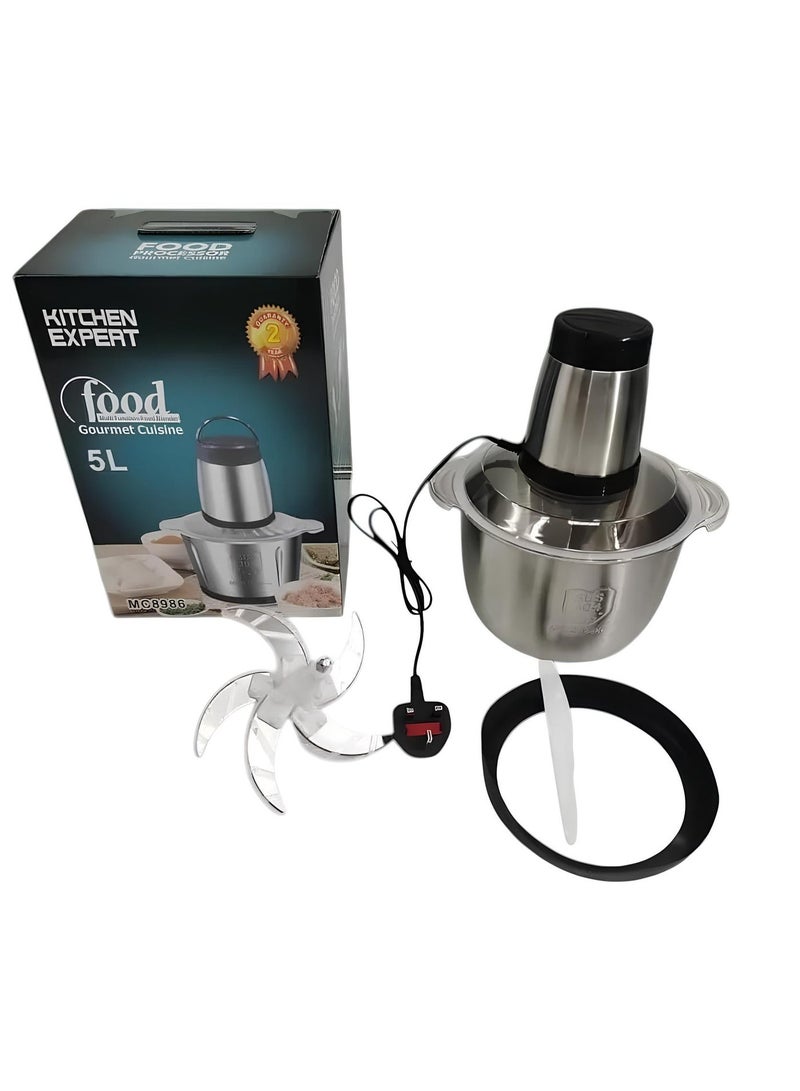 كيتشن إكسبرت مفرمة اللحوم والخضروات متعدد الوظائف مصممة لتقطيع وخلط أنواع مختلفة من الطعام واللحوم مزود بوعاء كبير من الفولاذ المقاوم للصدأ سعة 5 لتر - Image 3